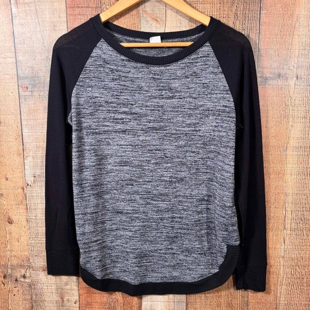 Gap Raglan Long Sleeve Sweater Gray Black Softspun Athleisure Basics Womens XS